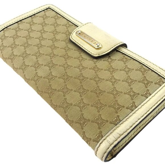 CELINE Long Purse Macadam Beige Canvas ?~ Leather Authentic Used - Picture 11 of 13